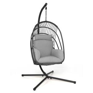 3.6 ft. Free Standing Hanging Folding Egg Chair Hammock with Stand Soft Cushion Pillow Swing Grey
