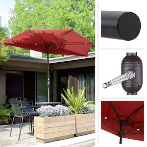 9 ft. Steel Half Round Patio Market Umbrella with Hand Crank Lift in Red