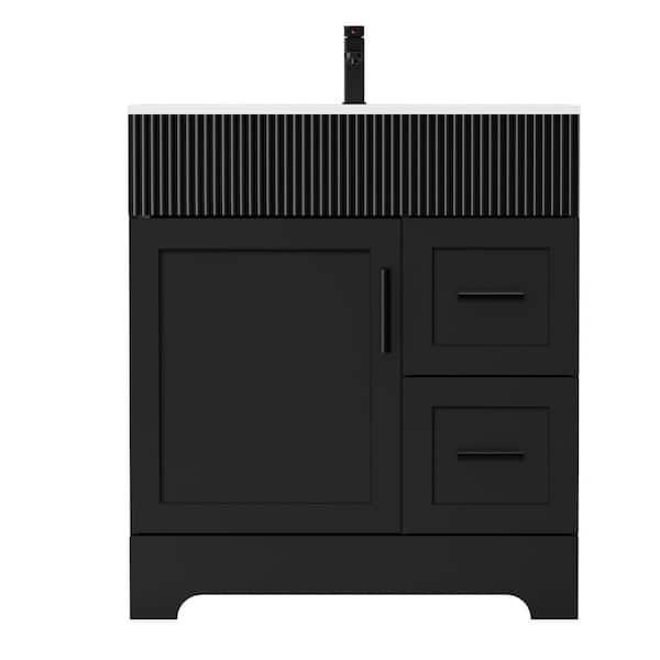 30 in. W. x 18 in. D x 34 in. H Single Sink Freestanding Bath Vanity Black with White Ceramic Top and Drain Faucet Set