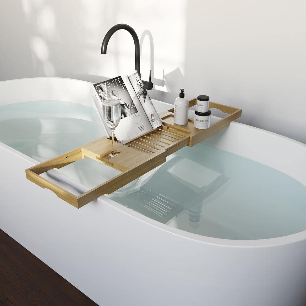 Natural Acacia Wood Extendable Bathtub Tray with Wine Holder