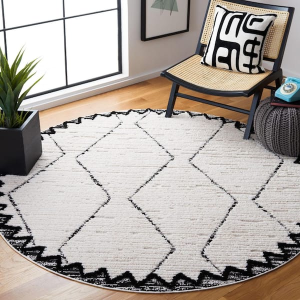 Marrakesh 7 ft. x 7 ft. Ivory/Anthracite Chevron High-Low Round Area Rug