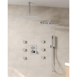 Luxury 11-Spray Wall and Ceiling Mount Triple Fixed and Handheld Dual Shower Head 2.5 GPM with 6-Jets in Brushed Nickel