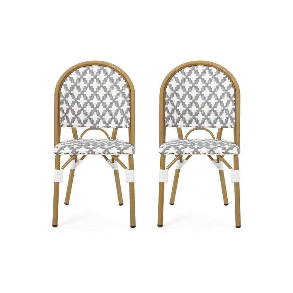 Jordy Black and White Bamboo Print Outdoor Bistro Chair Set