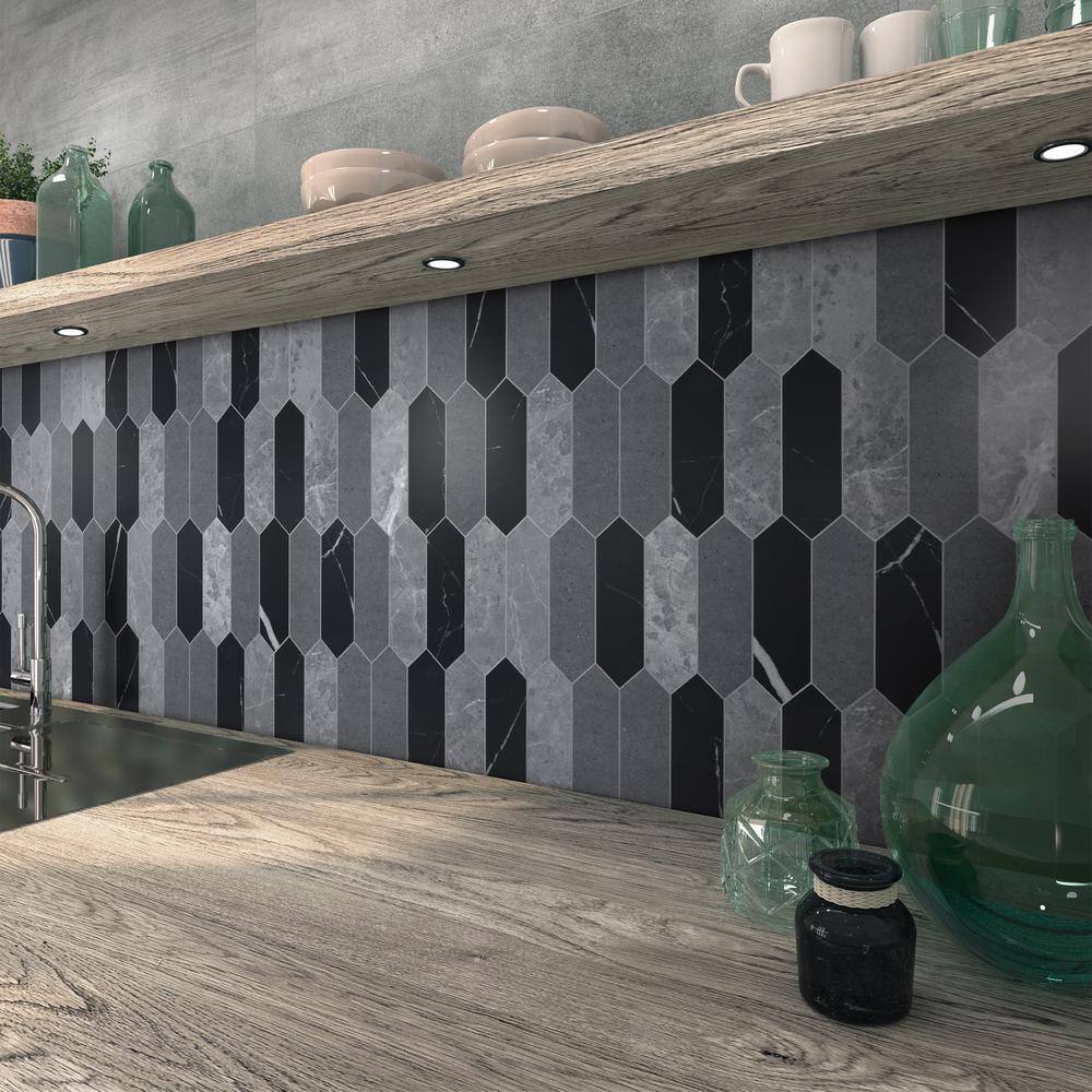 12" x 11.22" Stone Mix Peel & Stick Hexagon Mosaic Tile