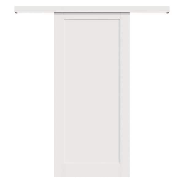 36 in. x 96 in. Hidden Track Style 1 Panel White Primed MDF No Assembly Required Sliding Barn Door with Hardware Kit