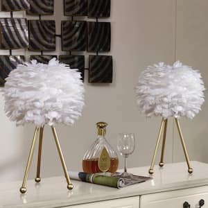 Columbus 19 " Gold Tripod Table Lamp Set With White Feather (Set of 2)