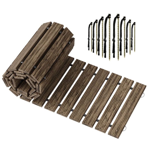 102in. x 16.7in. x 0.7in. Straight Brown Wood Roll Outdoor Walkway Pavers with Stakes Patio Garden Pathway 8-Pieces