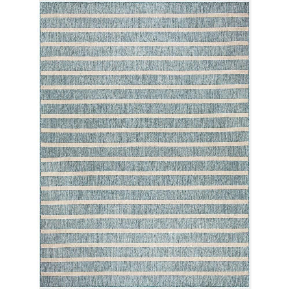 Aqua Ivory 8' x 10' Striped Synthetic Flatweave Rug