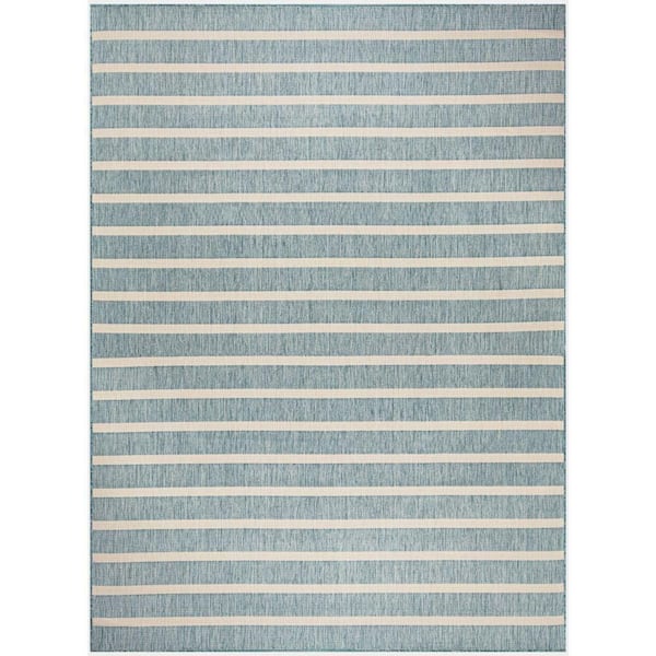 Nourison Positano Aqua Ivory 8 ft. x 10 ft. Stripes Contemporary Area Rug