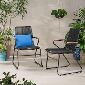 2-Piece Braided Rope Outdoor Club Lounge Chair for Patio Lawn Backyard Black