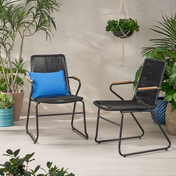 Unbranded 2-Piece Braided Rope Outdoor Club Lounge Chair for Patio Lawn Backyard Black