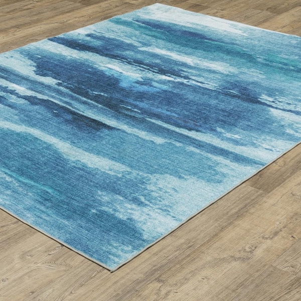 Summit Blue 5 ft. x 7 ft. Abstract Sky Polyester Machine Washable Indoor Area Rug