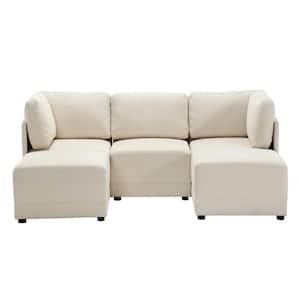 Sectional Modular Couch 5-Piece Beige Linen Living Room Set L Shaped Sofa with Chaise Ottoman