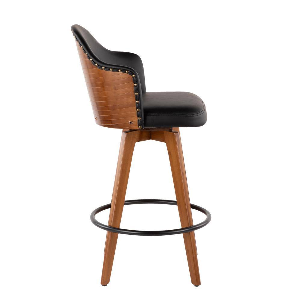 Walnut and Black Swivel Faux Leather Counter Stool