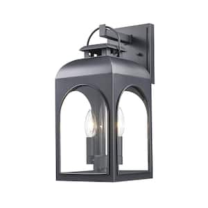 Presence 2-Light Medium Black Outdoor Wall Light Fixture with Clear Glass
