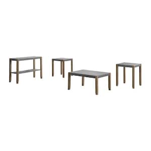 4- Piece 40 in. Gray/Light Amber Medium Rectangle Wood Coffee Table Set with Shelf