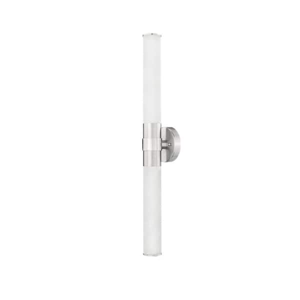 26.77 in. 2 Light Brushed Nickel Vanity Light with Marble Alabaster Wall Sconce Glass Shade