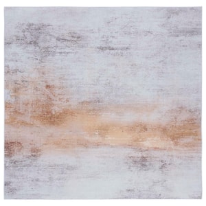 Tacoma Gray/Rust 6 ft. x 6 ft. Machine Washable Gradient Distressed Square Area Rug
