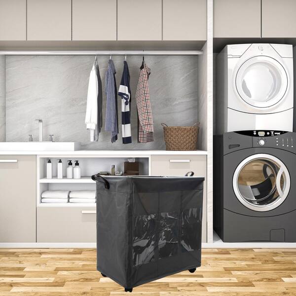 Mind Reader 105 L Grey Metallic 3-Section Rolling Laundry ...