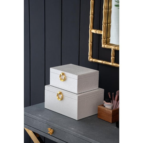 A & B Home Oscar White Decorative Boxes (Set of 2)