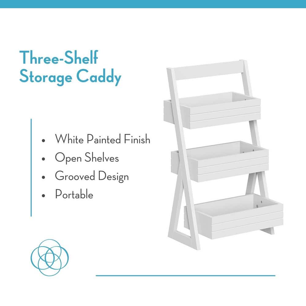 White 3-Shelf Compact Storage Caddy with Handle