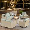 HOOOWOOO Oconee Beige 6-Piece Wicker Outdoor Patio Conversation Sofa Loveseat Set with a Fire Pit and Light Green Cushions CFP-DARL906