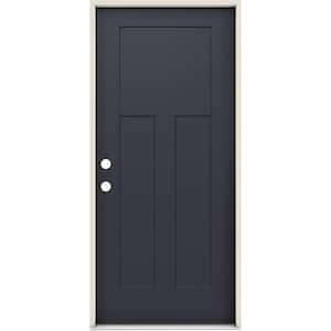 36 in. x 80 in. 3-Panel Right-Hand/Inswing Craftsman Black Steel Prehung Front Door