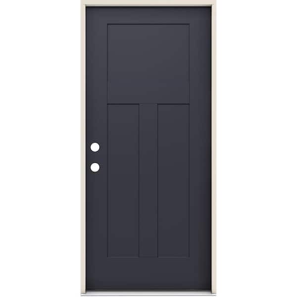 JELD-WEN 36 in. x 80 in. 3-Panel Right-Hand/Inswing Craftsman Black Steel Prehung Front Door