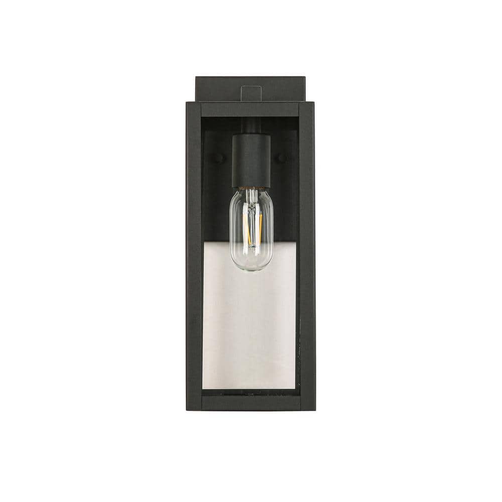1-Light Outdoor Hardwired Lantern Wall Sconce with Sand Texture Black Clear