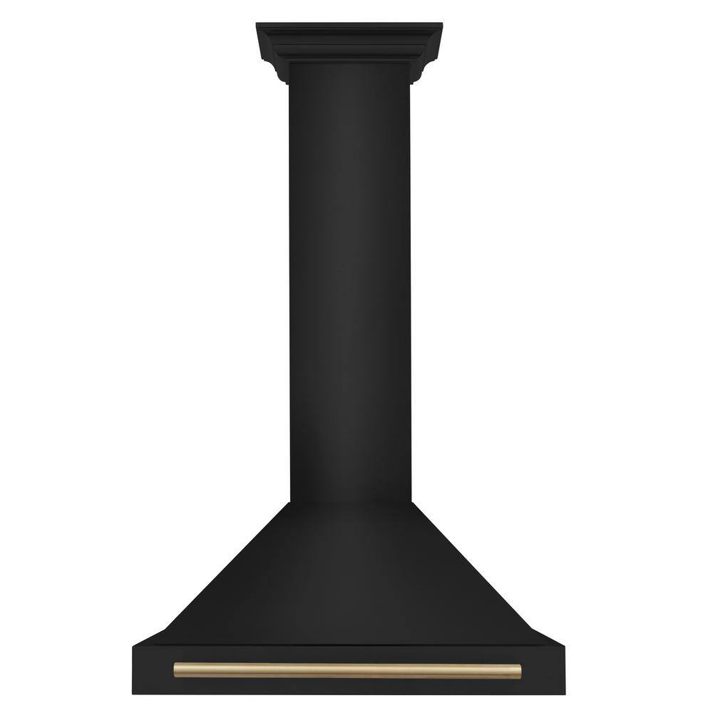 30'' Black Stainless Steel Wall Mount Range Hood with Gold Handle