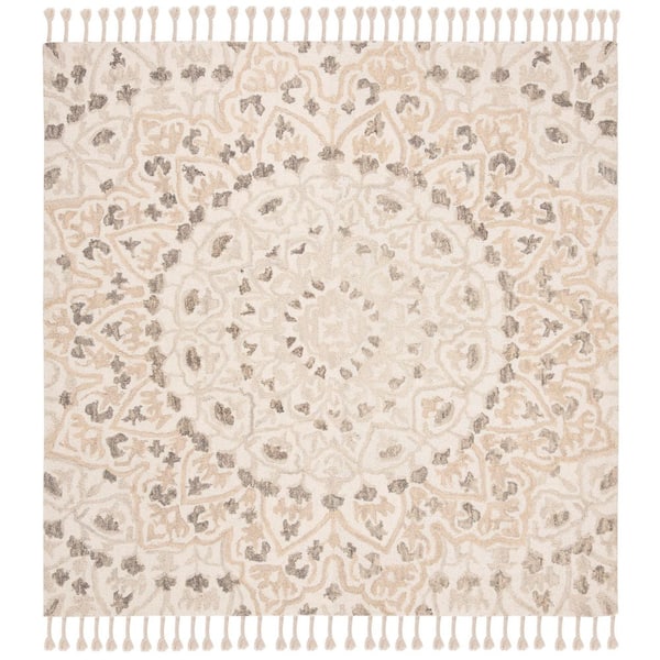 Blossom 6 ft. x 6 ft. Ivory/Taupe Garden Medallion Square Area Rug