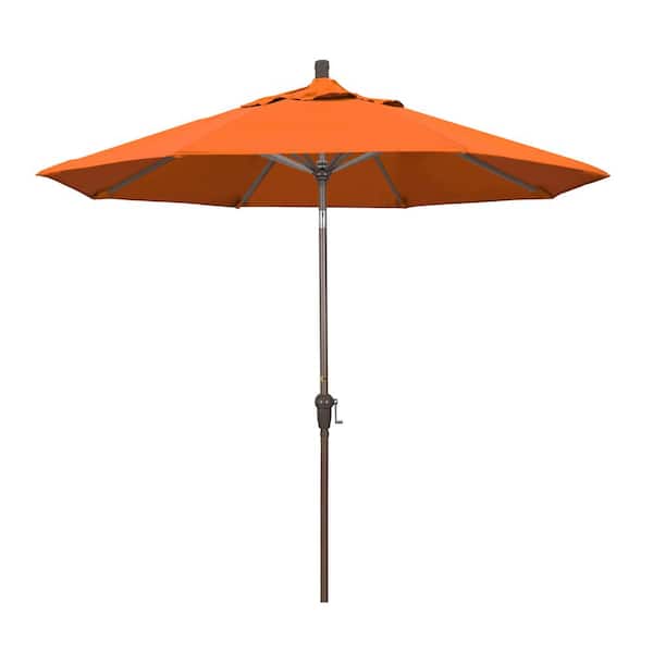 California Umbrella 9 ft. Champange Aluminum Pole Market Aluminum Ribs Auto Tilt Crank Lift Patio Umbrella in Tuscan Sunbrella