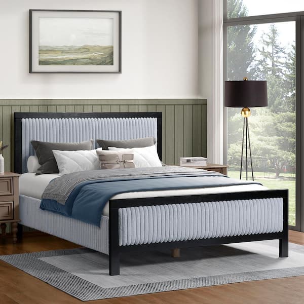 CHRISTOPHER KNIGHT HOME Verve Upholstered Wood Frame Queen Size Platform Bed with Headboard, Rubberwood, Grey plus Black