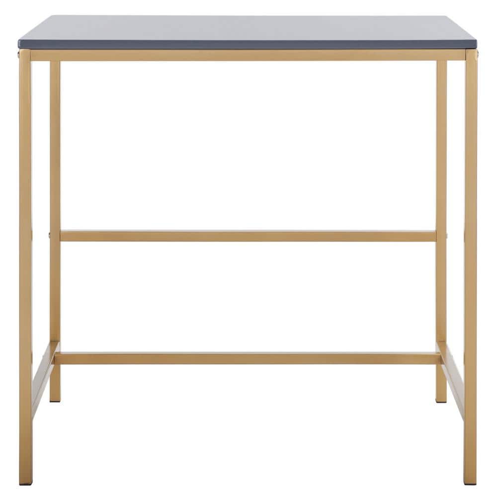 Glossy Light Grey & Gold Scandinavian Wood Writing Desk - 34"