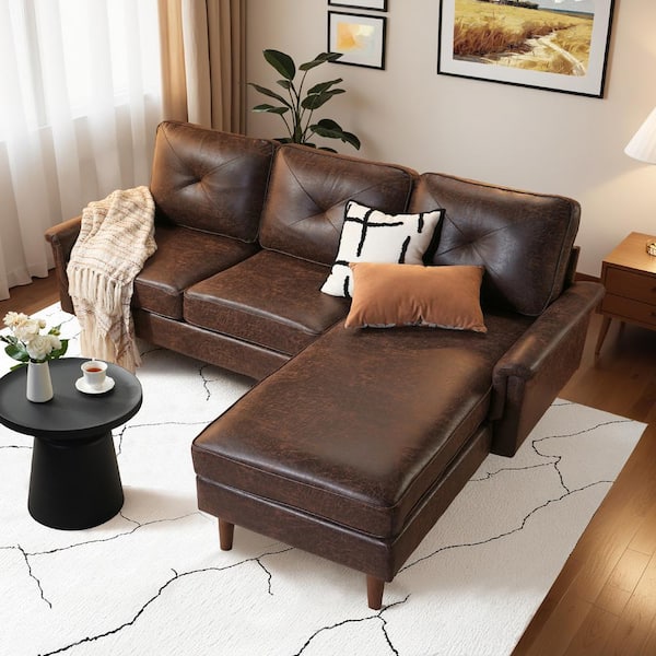 Zephyr 87 in. Straight Arm 2-Piece Suede Modern L-shape Modular Sectional Sofa in Dark Brown with Right Chaise