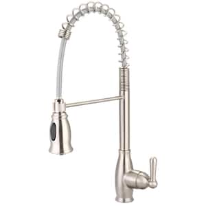 Single Handle Pre-Rinse Spring Pull Down Sprayer Kitchen Faucet in Brushed Nickel