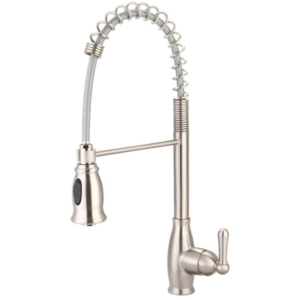 OLYMPIA Single Handle Pre-Rinse Spring Pull Down Sprayer Kitchen Faucet in Brushed Nickel