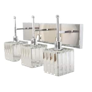 18.6 in. 3-Lights Chrome Modern Crystal Vanity Lights for Bathroom with Shades