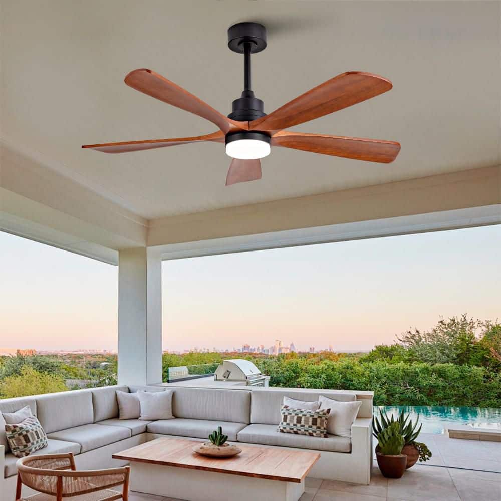 52 in. Brown Downrod Mount Outdoor Ceiling Fan with 5 Blades, 18W Dimmable LED Light and Remote for Patio, Indoor Use price history on PriceWatchPro