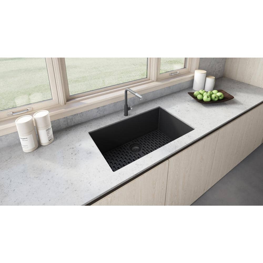 Midnight Black Granite Composite Undermount Single Bowl Kitchen Sink