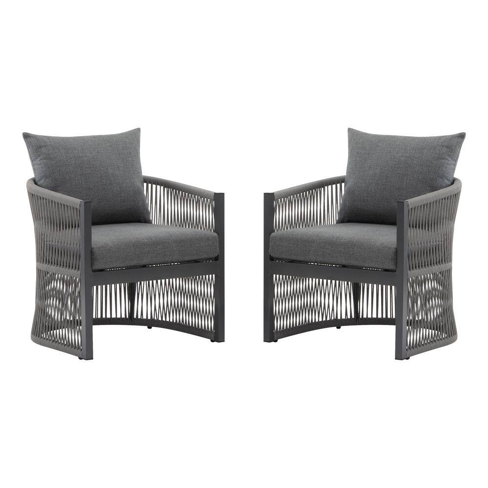 Set of 2 Modern Curved Aluminum Lounge Chairs-Rope Weave Design with Gray Cushions, Weather-Resistant Outdoor Seating price history on PriceWatchPro