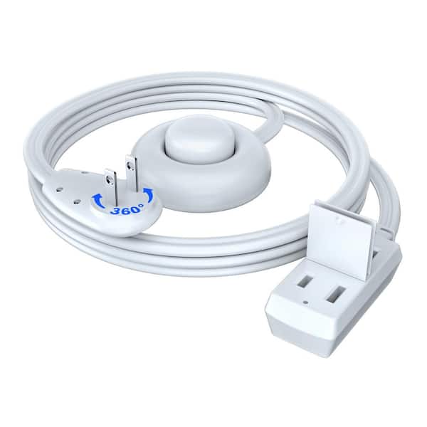 MAXIMM 3 ft. 16/2 Light Duty Indoor Extension Cord 360° Rotating Flat Plug 2-Prong Footswitch with Cover, 13Amps, White