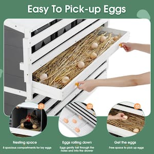 18.5 in. W x 47 in. L x 35.4 in. H 8 Compartments Roll Out Egg Collection Drawers Wooden Chicken Nesting Box, Gray