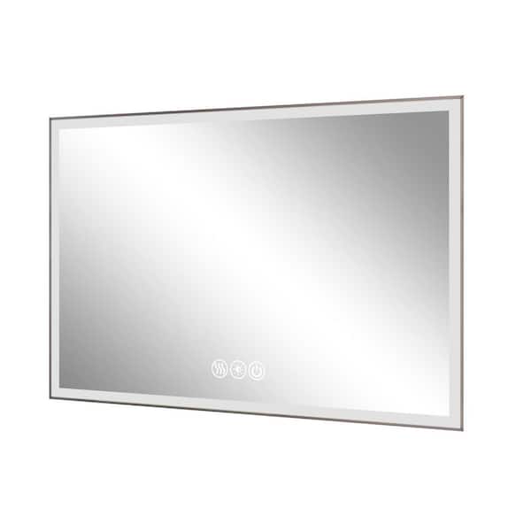 Silver 32 in. W x 48 in. H LED Rectangle Metal Framed Wall Mirror