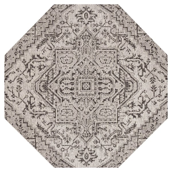 Estrella Bohemian Medallion Textured Weave Black/Gray 5 ft. Octagon Indoor/Outdoor Area Rug