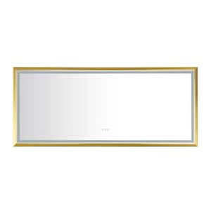84 in. W x 48 in. H Rectangular Aluminum Framed Anti-Fog Dimmable LED Wall Mount Bathroom Vanity Mirror in Gold