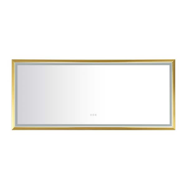 WELLFOR 84 in. W x 48 in. H Rectangular Aluminum Framed Anti-Fog Dimmable LED Wall Mount Bathroom Vanity Mirror in Gold