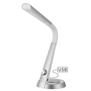 Milton 19 in. Sliver Aluminum Contemporary Minimalist Adjustable Head Dimmable USB Charging LED Task Lamp