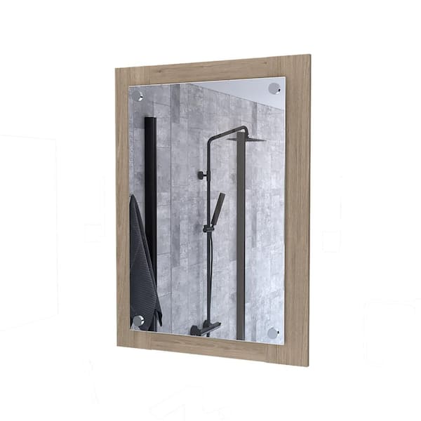 Brown 19.7 in W x 27.5 in. H Modern Rectangle Wood Framed Mirror Wall Mirror Wall Decor Mirror