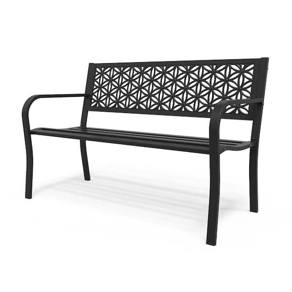 Karl home 50 in. 2-Person Black Metal Outdoor Bench